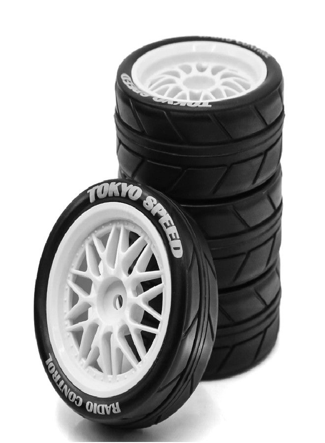Chanmoo 1/10 RC On Road Tires And Plastic Rally Wheels 12mm Hex Drift Tyres For 1:10 Scale Racing Touring Street Car Tamiya TT01 TT02 XV01 TA06 A959 144001 HPI KYOSHO HSP PTG2 Traxxas 4PCS (White) - Image 1